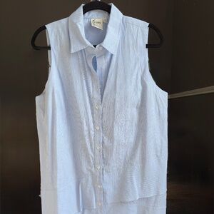 Finley "Jenna" Sleeveless Shirtdress with Ruffle Tiers - Blue Seersucker - Large